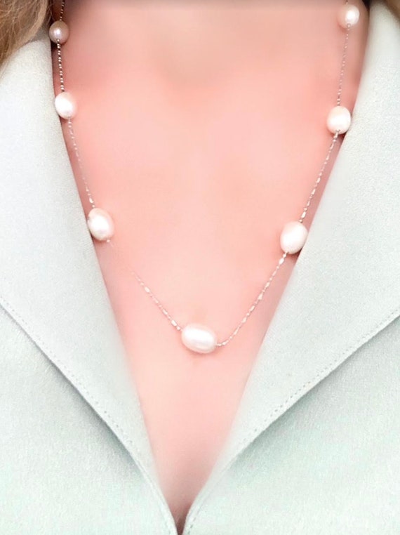 Fresh Water Baroque Pearl and Silver Necklace, Si… - image 1