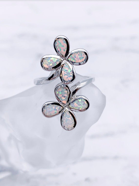 Opal Inlay & Sterling Silver Double Flower Ring, I