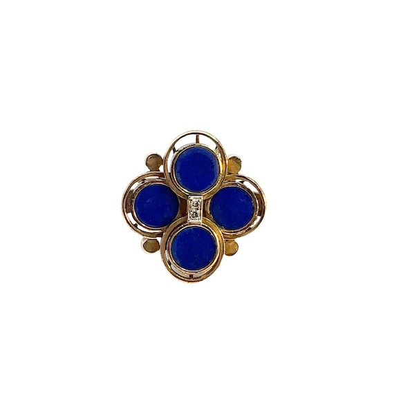 Blue Lapis Lazuli and Diamond Ring, 14k Yellow Go… - image 1