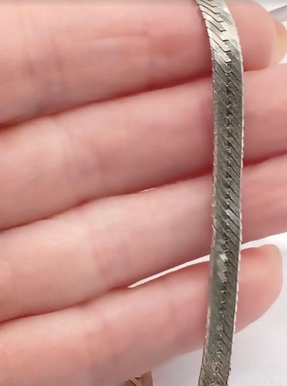 Sterling Silver Herringbone Chain Bracelet, Flat … - image 1