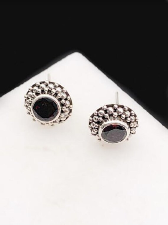 Black Onyx and Sterling Silver Stud Earrings, Bla… - image 2