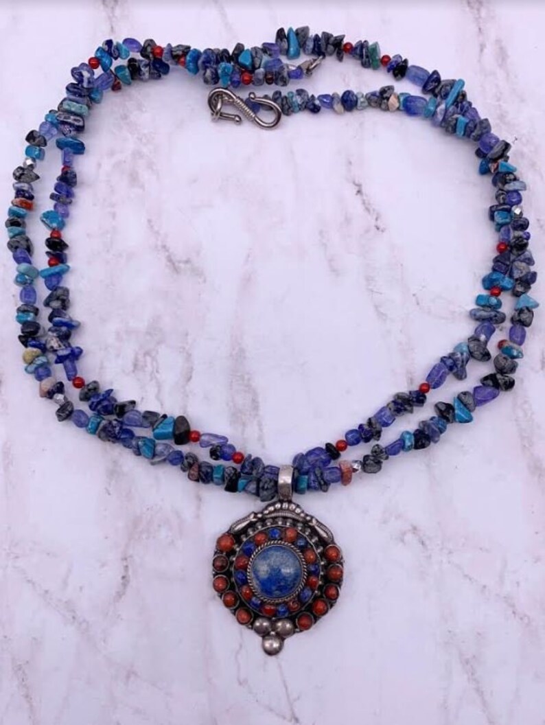 Turquoise & Lapis Lazuli Evolve Large Pendant Necklace