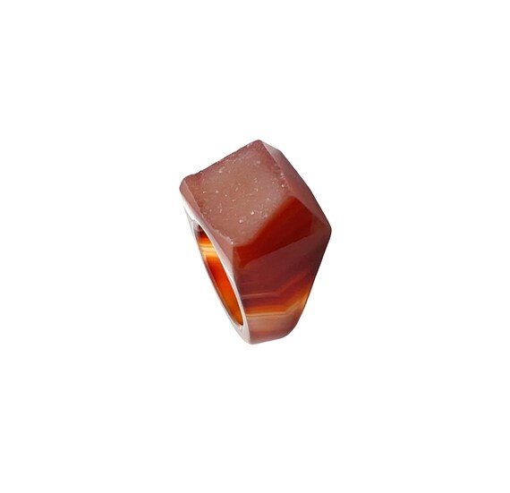 Agate Carnelian Druzy Ring, Solid Stone Ring, Bol… - image 2