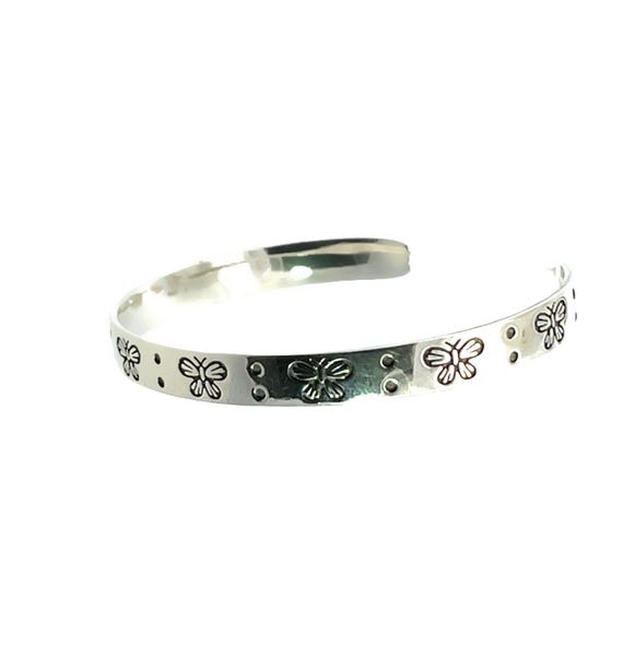 Sterling Silver Simple Cuff Bracelet, Engraved Bu… - image 3