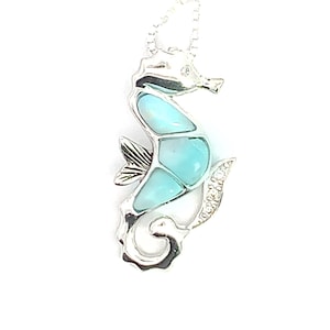 Larimar Sterling Silver Seahorse Necklace, Larimar Pendant, Sea-life Ocean Jewelry, Dominican Larimar & Sterling Silver, Caribbean Blue