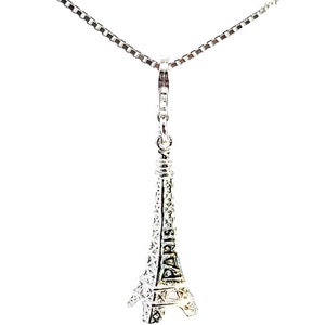 Sterling Silver Eiffel Tower Charm/Necklace, Engraved - "Paris", Architecture Charm/Pendant or Charm Bracelet,  Eiffel Tower Jewelry, Travel