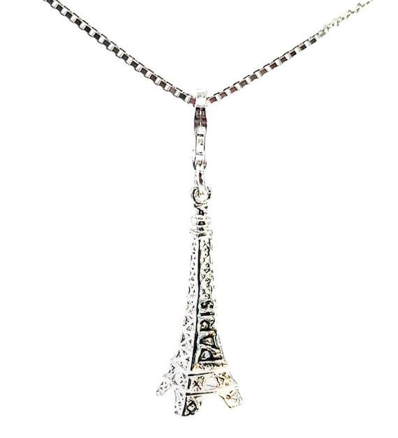 Sterling Silver Eiffel Tower Charm/Necklace, Engraved - "Paris", Architecture Charm/Pendant or Charm Bracelet,  Eiffel Tower Jewelry, Travel