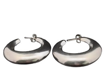 Sterling Silver Hoop Earrings,  Vintage Silver Dome Hoops Earrings, Chunky Earrings, 925 Drop Earrings, 925 Silver Drop Earrings,