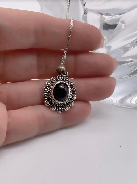 Black Onyx and Sterling Silver Pendant/Necklace, … - image 1