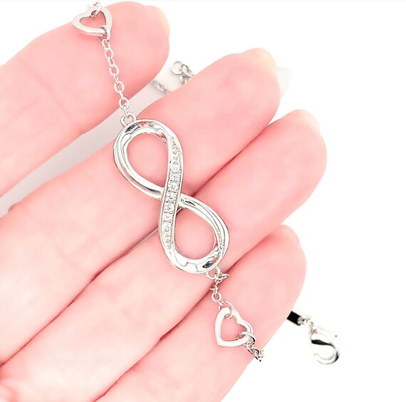 Sterling Silver Infinity Bracelet, Pave Cubic Zir… - image 2