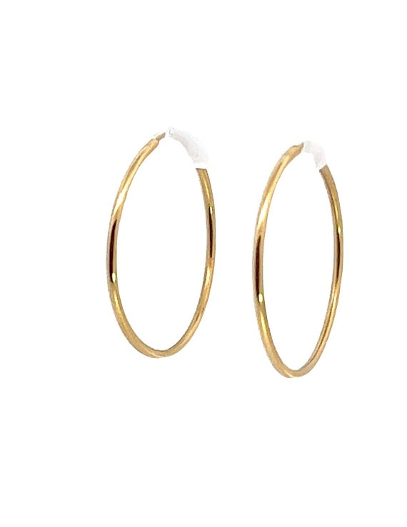 14K Hoop Earrings, Yellow Gold Hoops, Round 14k Ye