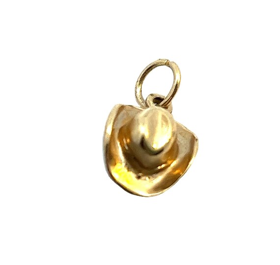 14K Yellow Gold Charm, Cowboy Hat, Vintage Charm,… - image 5