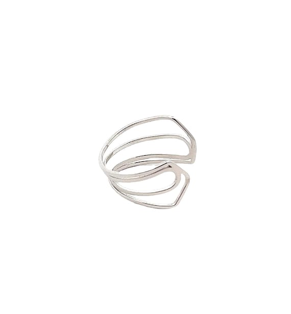 Silver Plated Abstract Statement Ring, Adjustable… - image 1