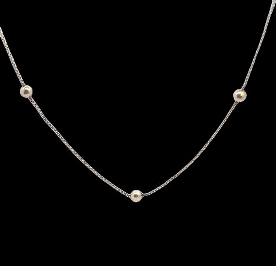 Sterling Silver Beaded Necklace, Tiny Round Silve… - image 2