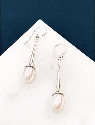 Pearl Sterling Silver Dangle Earrings, 2 Inch Drop Earrings