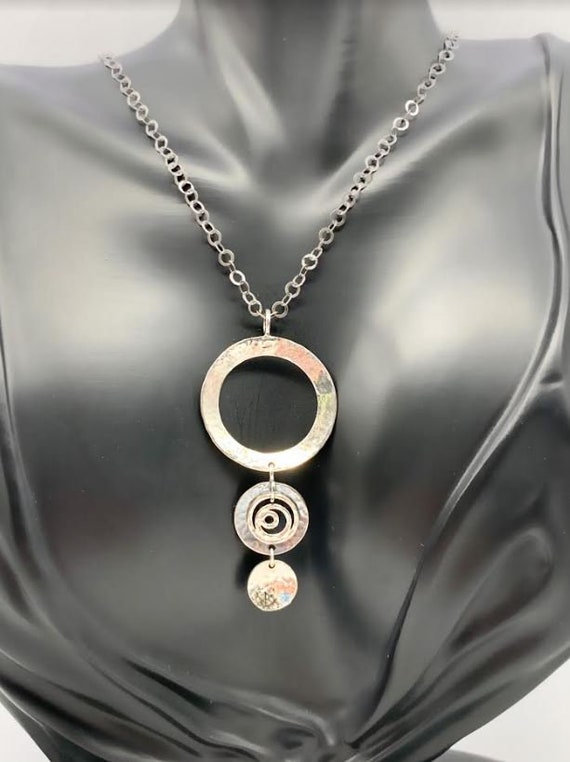 Hammered Triple Circle Sterling Silver Necklace, … - image 2