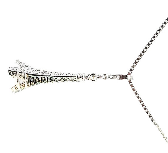 Sterling Silver Eiffel Tower Charm/Necklace, Engraved - "Paris", Architecture Charm/Pendant or Charm Bracelet,  Eiffel Tower Jewelry, Travel View 2