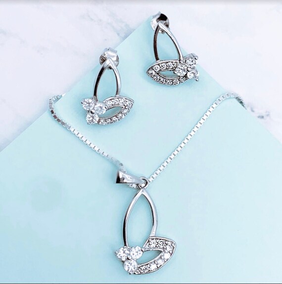 Sterling Silver Cubic Zirconia Pendant and Earring Set Cubic Zirconia Jewelry Drop CZ Earrings Matching CZ Necklace Elegant Jewelry Set Etsy Ireland