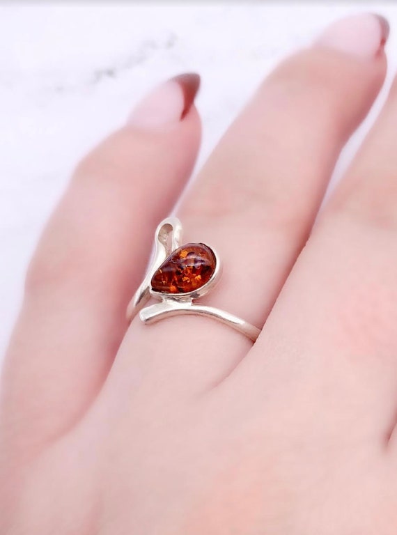 Vintage Sterling Silver Baltic Amber Ring, Stackin