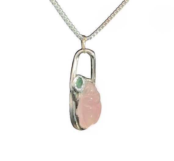 Sterling Silver Rose Quartz Necklace/ Pendant, Na… - image 3
