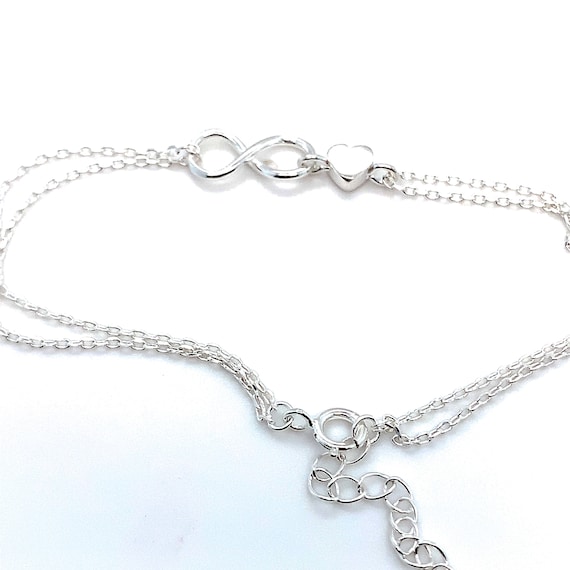Sterling Silver Infinity Heart Bracelet, Double C… - image 2