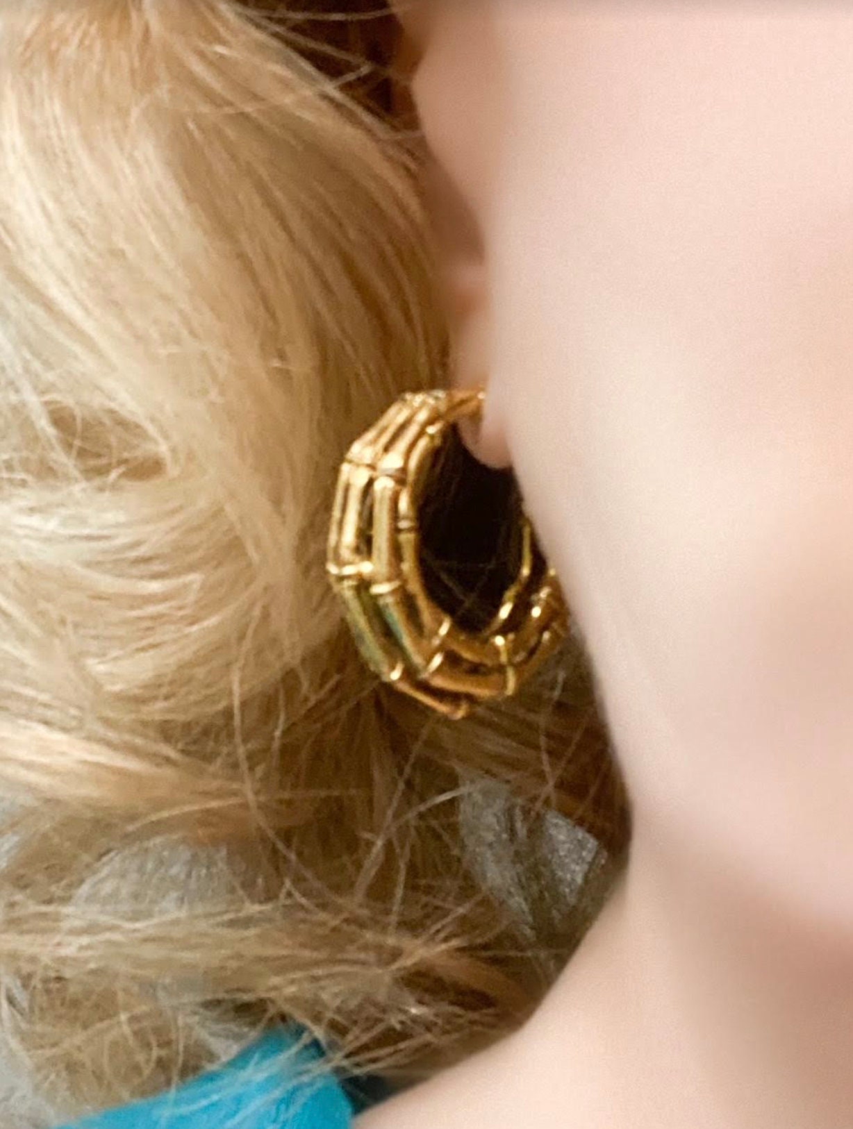 Boucles D'oreilles Clips Vintage Années 80-90 Métal Doré Motif Couture Bambou