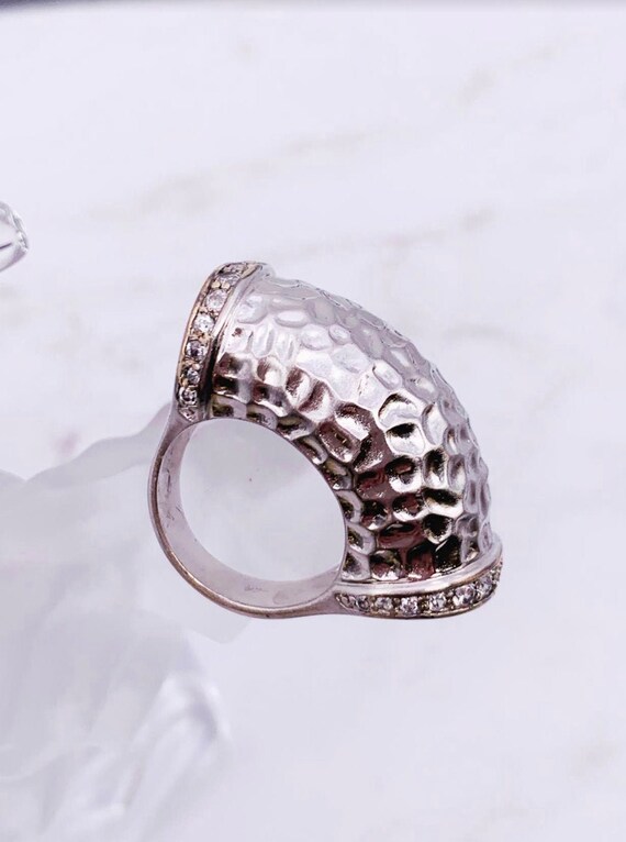 Sterling Silver Hammered Bold Statement Ring, Chu… - image 1