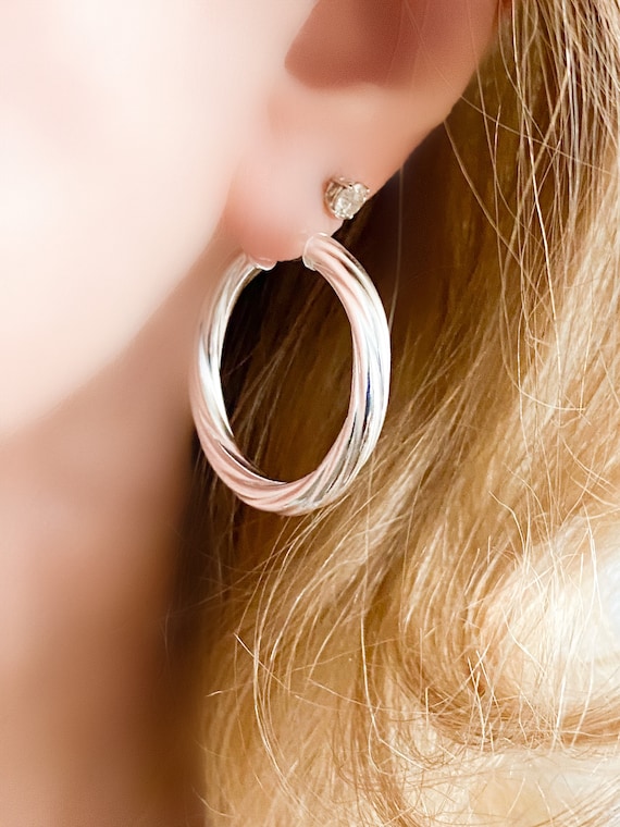 Sterling Silver Hoop Earrings, Sterling Silver Tw… - image 1