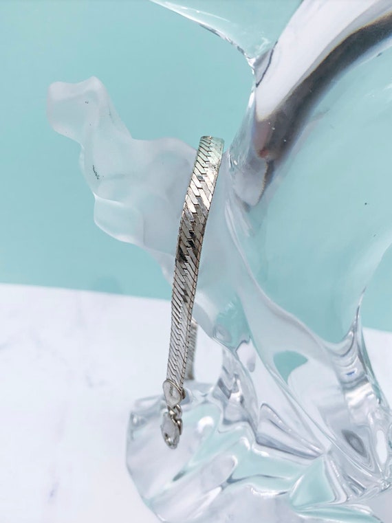 Sterling Silver Herringbone Chain Bracelet, Flat … - image 2