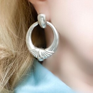 Sterling Silver Hoop Earrings, 925 Silver Hoops Earrings, Ribbed Design, 925 Drop Textured Earrings, Post Back, Silver Hoop Earrings