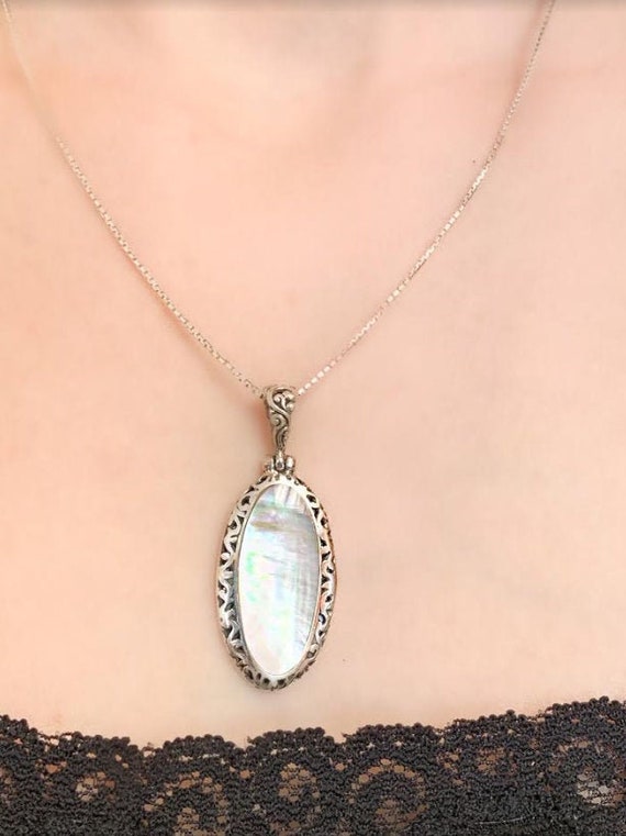Mother of Pearl & Sterling Silver Necklace, Inlai… - image 1