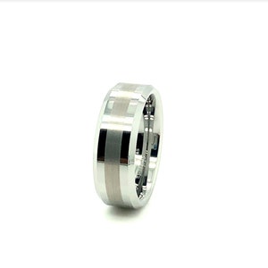 Titanium Two Tone Silver Color Tungsten Carbide Ring,  Bold Men&#39;s Silver Band,Titanium Jewelry,Brushed Silver Center, Shinny Silver Boarders