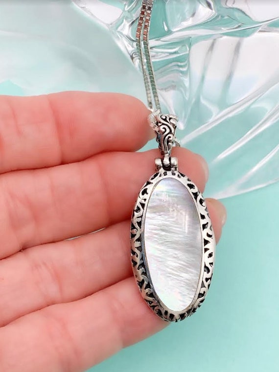 Mother of Pearl & Sterling Silver Necklace, Inlai… - image 2