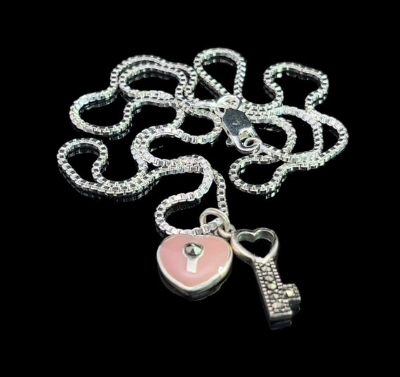 Sterling Silver Marcasite Heart and Key Necklace Sterling Silver Marcasite Heart and Key Necklace