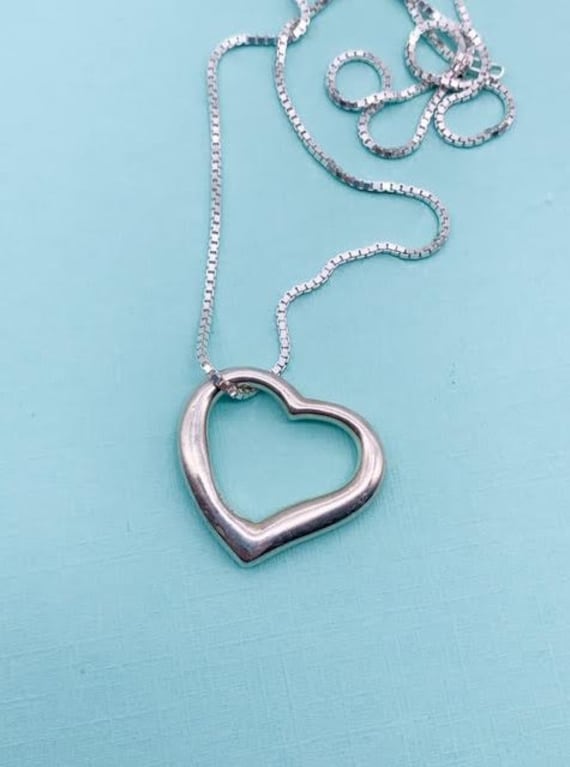 Sterling Silver Heart Necklace, Shinny Open Heart… - image 4
