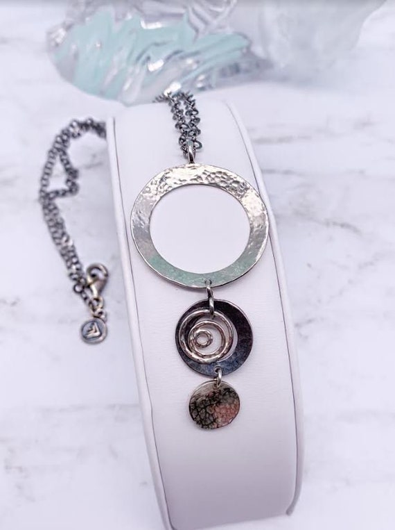 Hammered Triple Circle Sterling Silver Necklace, … - image 3