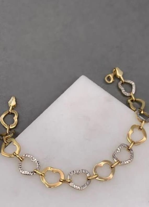 Gold Overlay on  Sterling Silver Heart Bracelet,  