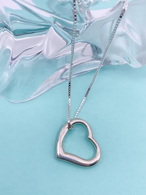Sterling Silver Heart Necklace, Shinny Open Heart… - image 2