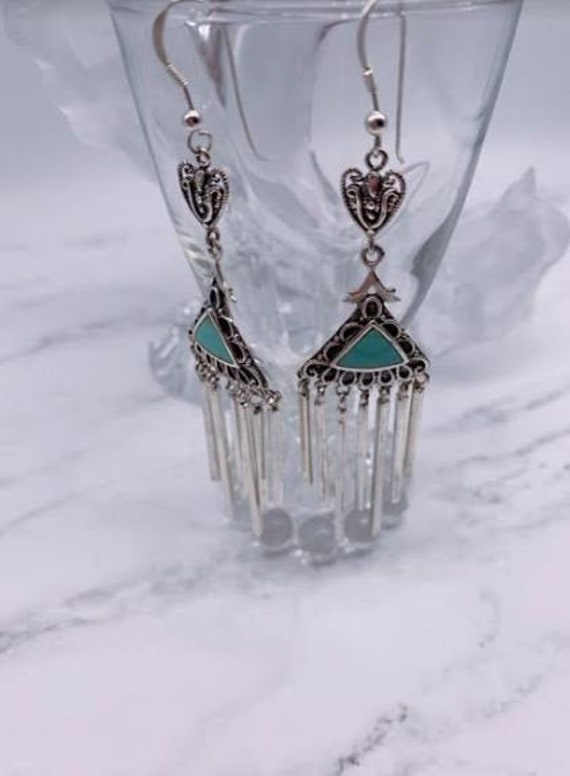 Intricate Southwestern Turquoise Sterling Silver Inlay Necklace Intricate Southwestern Turquoise Sterling Silver Inlay Necklace