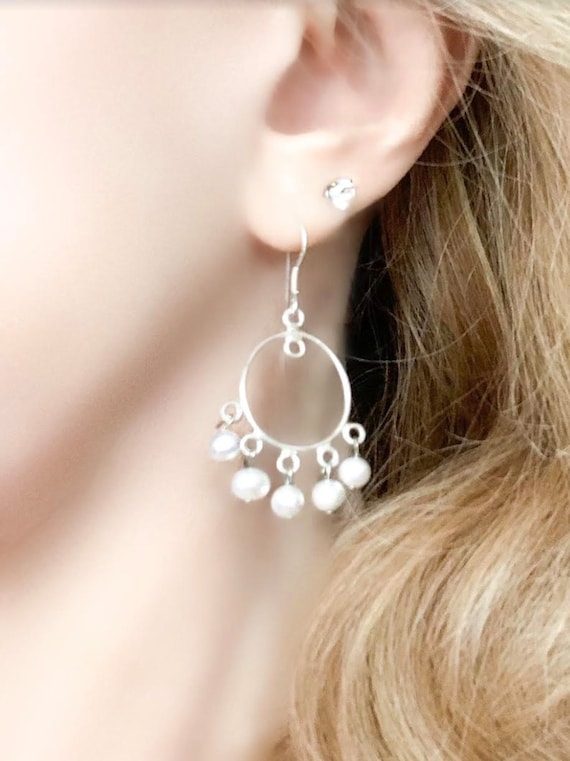 Pearl & Sterling Silver Dangle Earrings, Tiny Pear