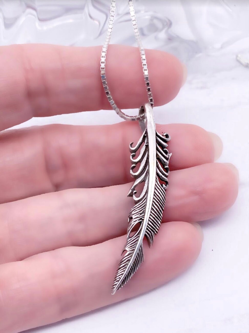 Magnifique Broche Plume En Argent Sterling Avec Perles D'eau Douce Et Améthyste - Pièce Unique Occasion