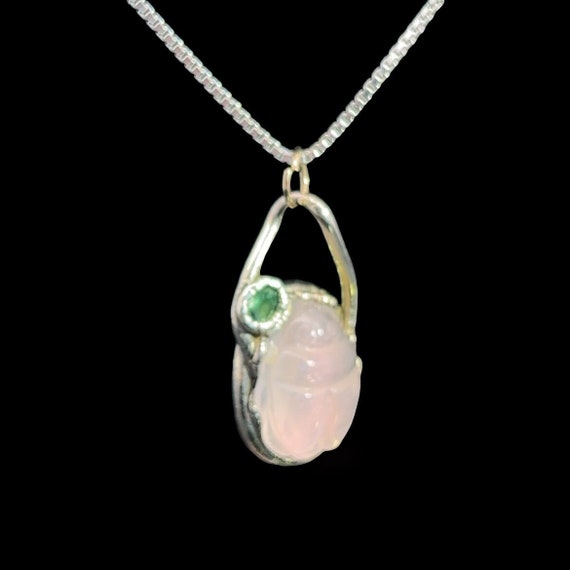 Sterling Silver Rose Quartz Necklace/ Pendant, Na… - image 1