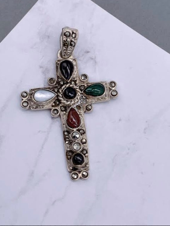 Sterling Silver Multi Gemstone Cross Pendant Black Onyx - Multi Gemstone Cross Pendant Sterling Silver Multi Gemstone Cross Pendant Black Onyx - Multi Gemstone Cross Pendant