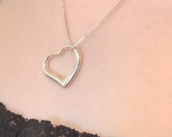 Sterling Silver Open Heart Pendant, 18 inch Box Sterling Chain