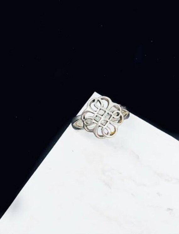 Sterling Silver Band with Patterned Floral Design… - image 1