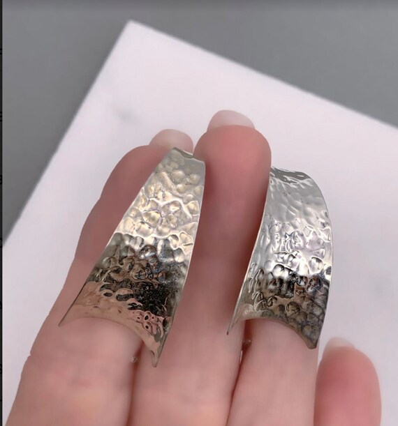 Hammered Sterling Silver Wide Hoop Earrings, Silve