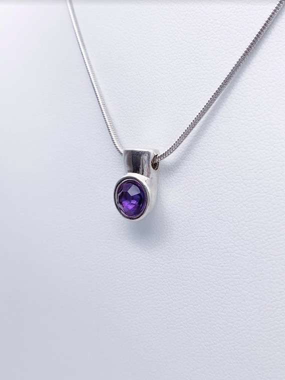 Sterling Silver and Amethyst Pendant/Necklace, Ro… - image 1