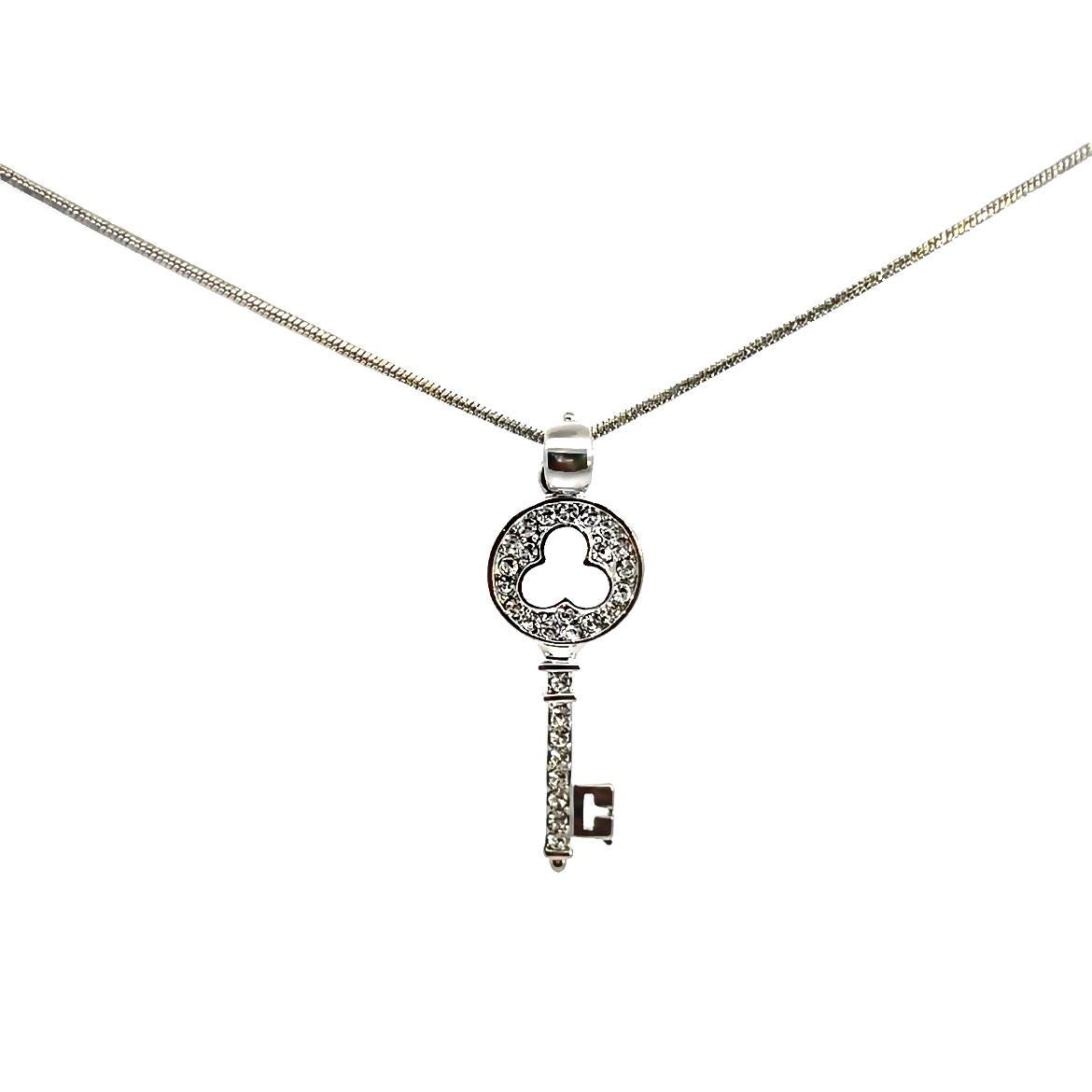 Sterling Silver Clover Key Pendant CZ Key Necklace, Sterling Silver Key Necklace, CZ Key to my Heart Necklace, CZ Gemstone Necklace
