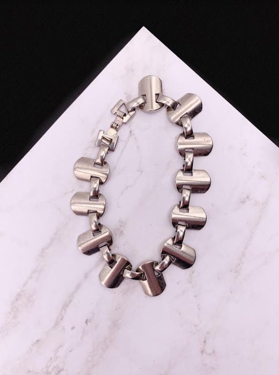 Sterling Silver  Link Bracelet, Rectangular,  Lin… - image 2