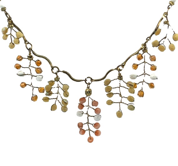 Coral, Quartz, and Jade Color Necklace, Dangling … - image 1